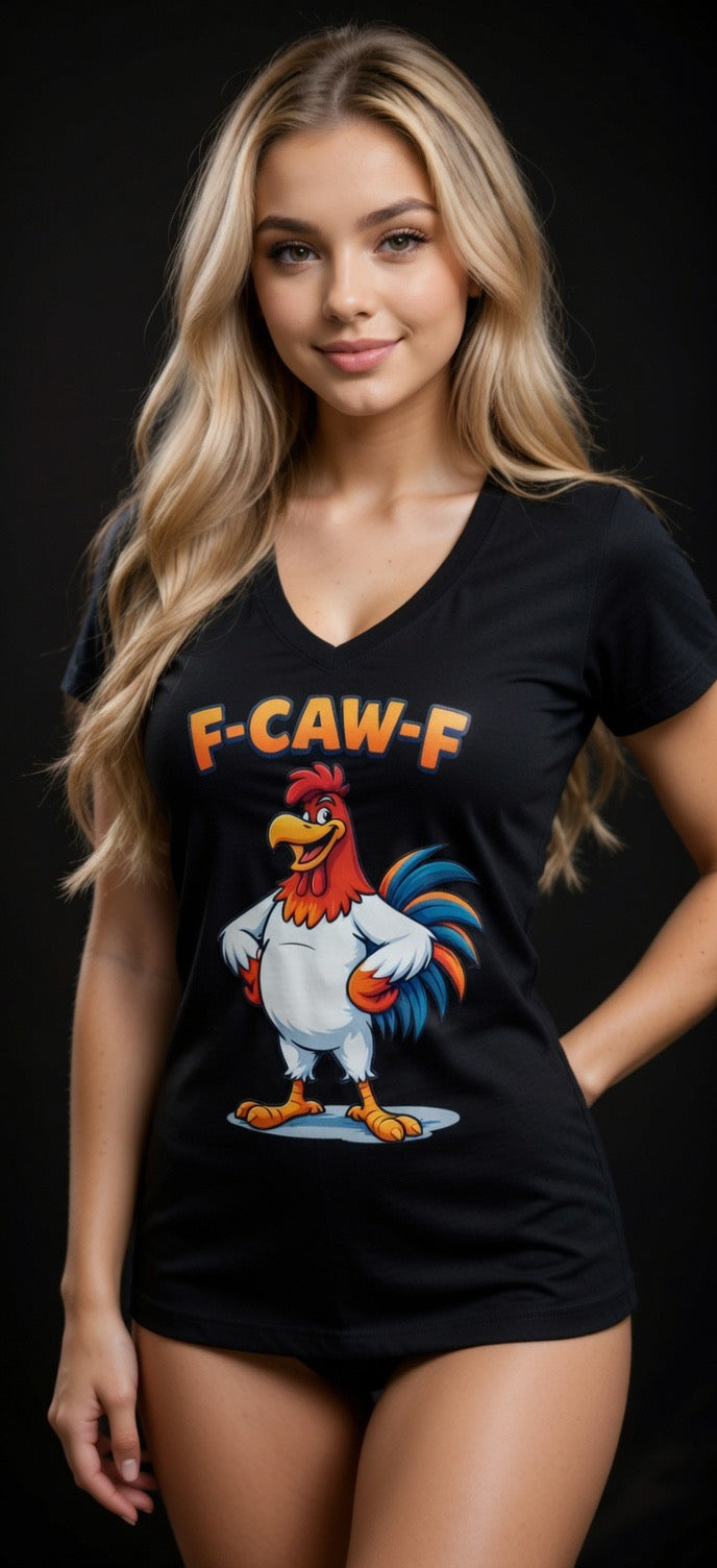 F-CAW-F Rooster V-Neck large T-Shirt
